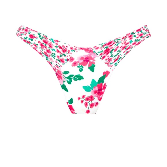 NWT For Love and Lemons Floral Carnation Bikini Swim Bottoms Pink + Green XXS - Picture 3 of 6